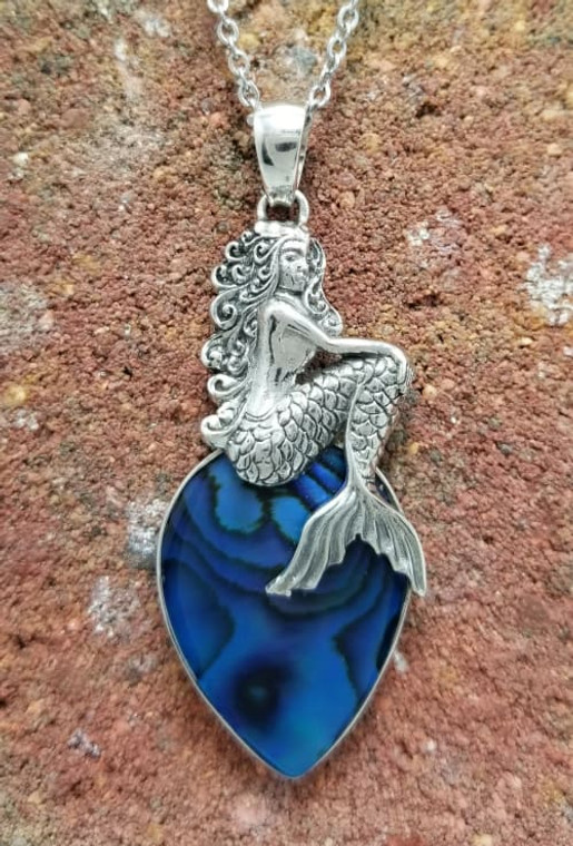 Mermaid in Love Sterling Silver Pendant - Free Chain #114