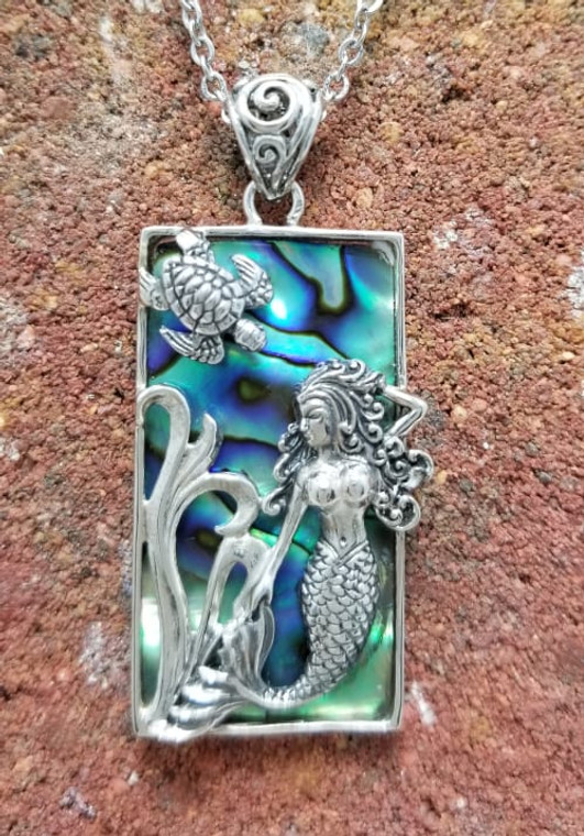 Mermaid Baby Turtle Sterling Silver Pendant - Free Chain #108