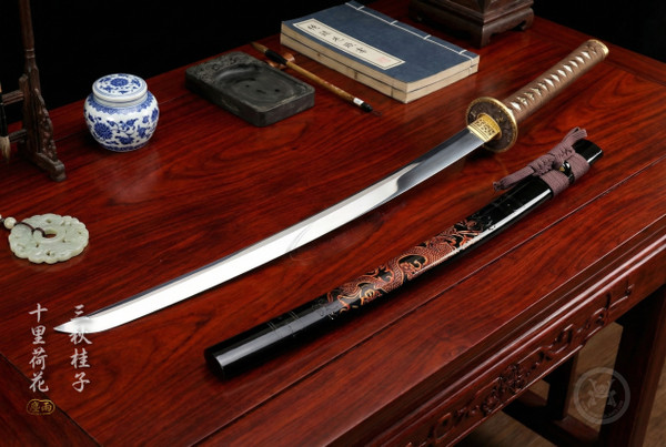 Autumn Dragon: Mirror Polished 5160 Katana - Solid Copper Fittings & Full Tang | 《秋龍》
