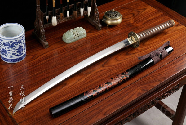 Autumn Dragon: Mirror Polished 5160 Katana - Solid Copper Fittings & Full Tang | 《秋龍》