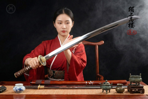 Cloud Crane: Mirror Polished 5160 Katana - Solid Copper & Full Tang | 《雲中鶴》