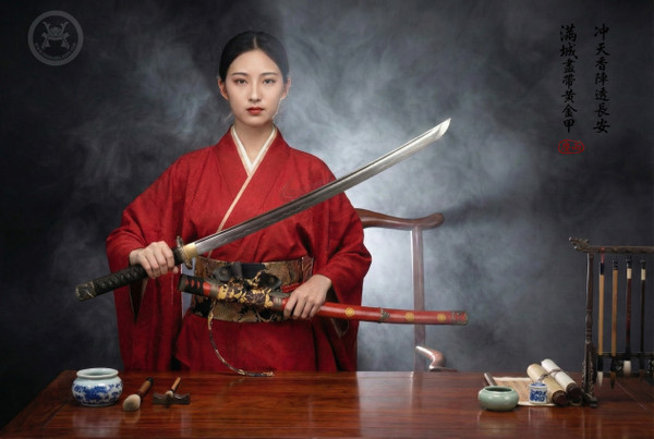 Imperial Kiku: T10 Clay Tempered Katana - Tachi Mounts & Full Tang | 《御菊》