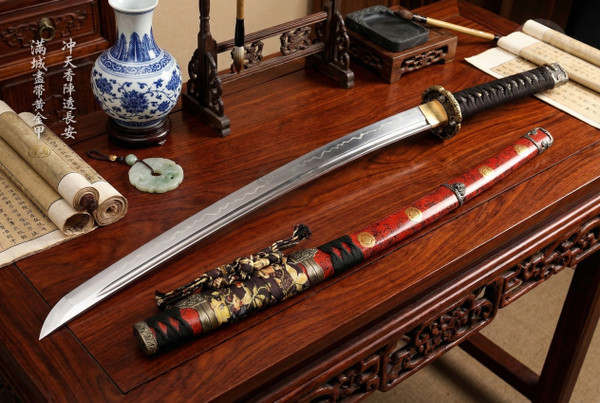 Imperial Kiku: T10 Clay Tempered Katana - Tachi Mounts & Full Tang | 《御菊》