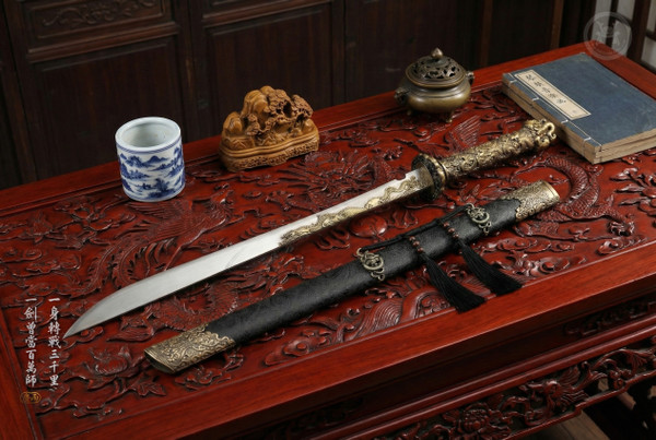 Golden Coiling Dragon: Manganese Tang Dao - Spring Steel & Full Tang | 《盤龍》