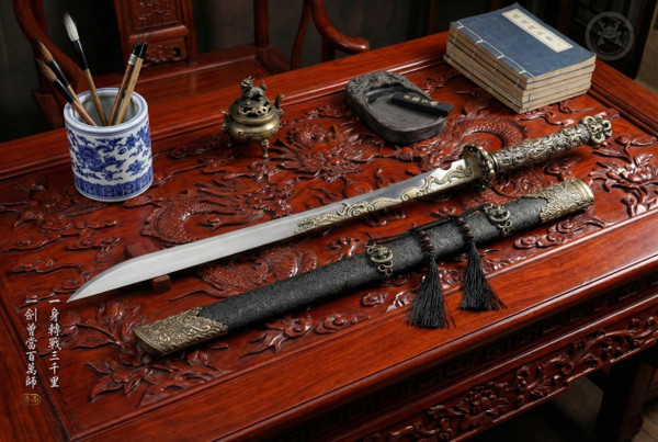 Golden Coiling Dragon: Manganese Tang Dao - Spring Steel & Full Tang | 《盤龍》