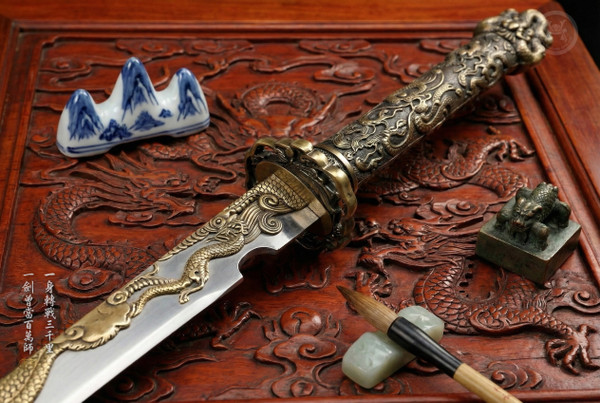 Golden Coiling Dragon: Manganese Tang Dao - Spring Steel & Full Tang | 《盤龍》