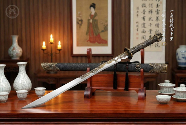 Golden Coiling Dragon: Manganese Tang Dao - Spring Steel & Full Tang | 《盤龍》