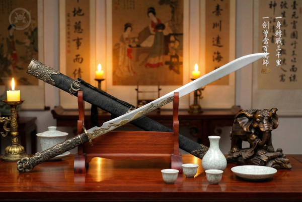 Golden Coiling Dragon: Manganese Tang Dao - Spring Steel & Full Tang | 《盤龍》