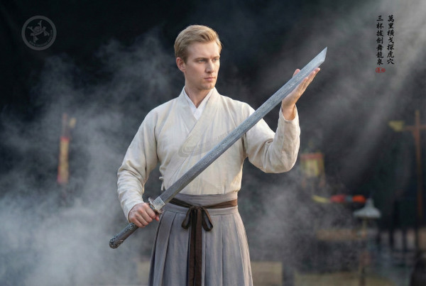 Dark Silver Water Dragon: Damascus Steel Tang Dao - Straight Blade Sword |《 暗銀水龍》