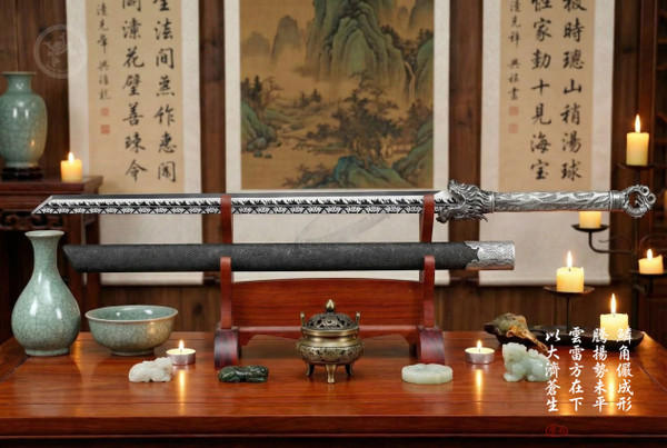 Silver Dragon Thunder: Manganese Steel Tang Dao -  Alloy Dragon Handle | 《銀龍·驚雷》