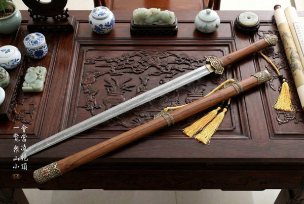 Celestial Peak: Folded Steel Tang Heng Dao - Antique Copper & Full Tang | 《凌霄》