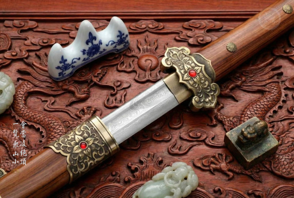 Celestial Peak: Folded Steel Tang Heng Dao - Antique Copper & Full Tang | 《凌霄》