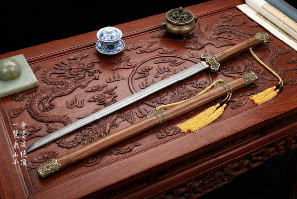 Celestial Peak: Folded Steel Tang Heng Dao - Antique Copper & Full Tang | 《凌霄》