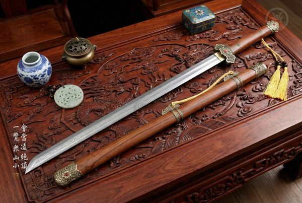 Celestial Peak: Folded Steel Tang Heng Dao - Antique Copper & Full Tang | 《凌霄》