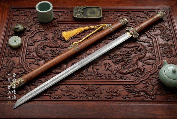 Celestial Peak: Folded Steel Tang Heng Dao - Antique Copper & Full Tang | 《凌霄》