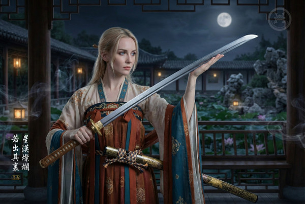 Celestial Domain: Stone Wash Folded Steel - Galaxy Grain & Full Tang | 《星影》