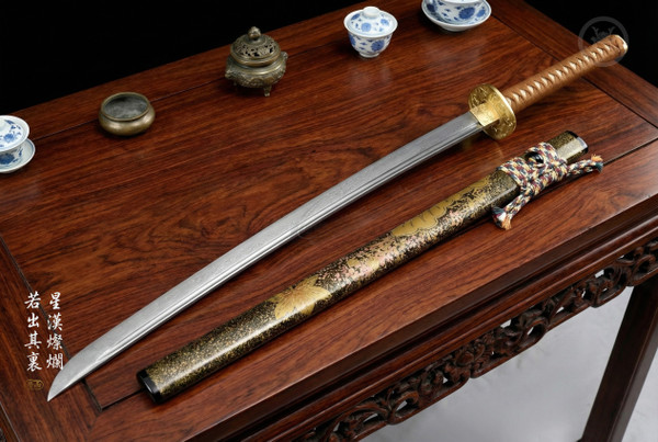 Celestial Domain: Stone Wash Folded Steel - Galaxy Grain & Full Tang | 《星影》