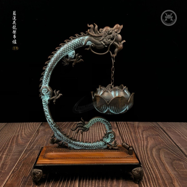 Azure Lotus: High-Temp Patina Purple Bronze Hanging Censer - Zen Collector Grade