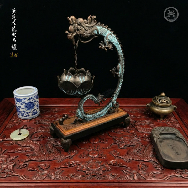 Azure Lotus: High-Temp Patina Purple Bronze Hanging Censer - Zen Collector Grade