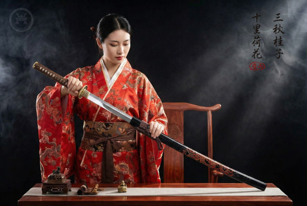 Autumn Dragon: Mirror Polished 5160 Katana - Solid Copper Fittings & Full Tang | 《秋龍》