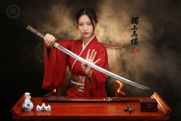 Cloud Crane: Mirror Polished 5160 Katana - Solid Copper & Full Tang | 《雲中鶴》