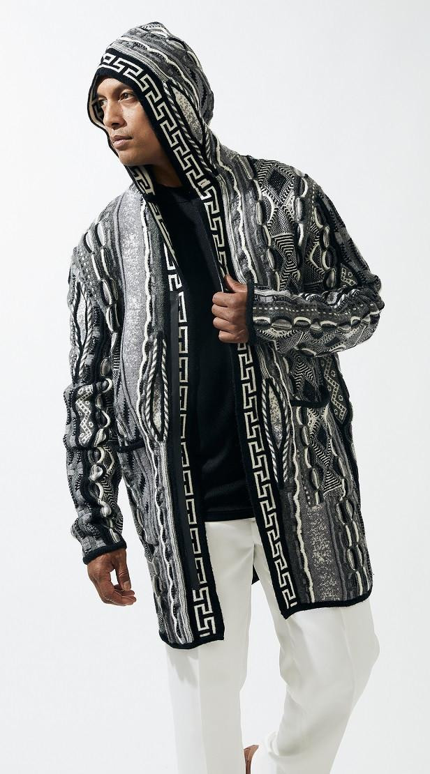 ジャケット・アウター Cornier VIRGIN WOOL/SILK HOODED JACKET Silversilk Mens Sweater Jacket with Hood Black 82402