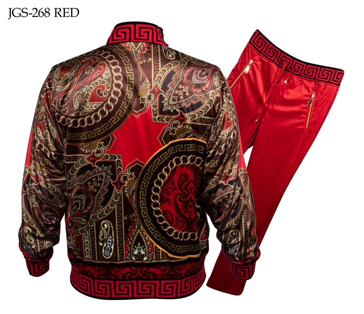 Prestige Designer Track Suit Mens Red Velour Jogger Set JGS-268