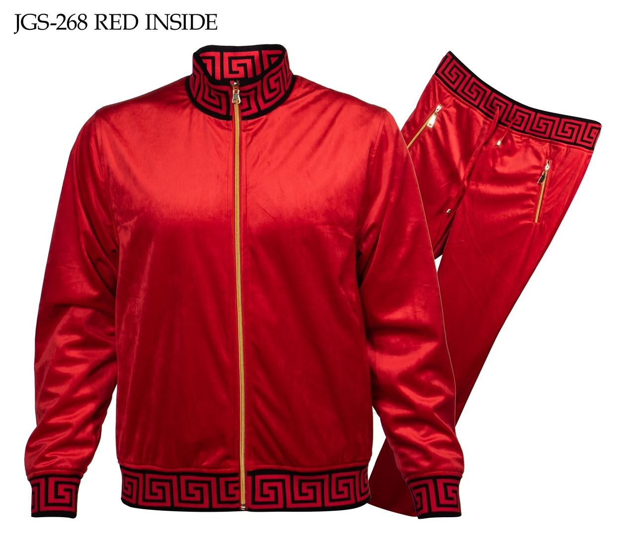 Prestige Designer Track Suit Mens Red Velour Jogger Set JGS-268