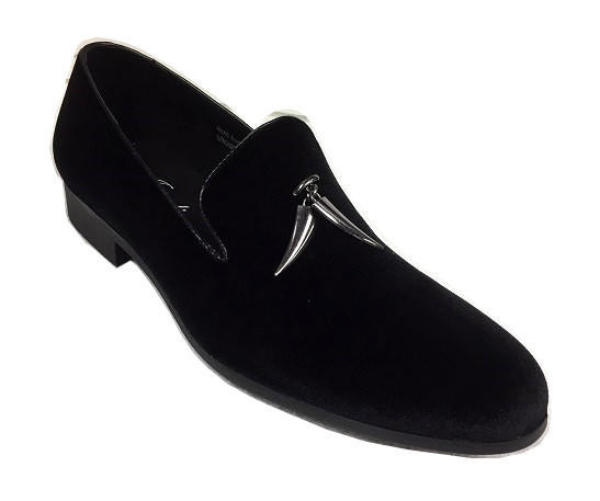 Amali Black Mens Velvet Loafers Shark Tooth Tassle Heath  display picture 1