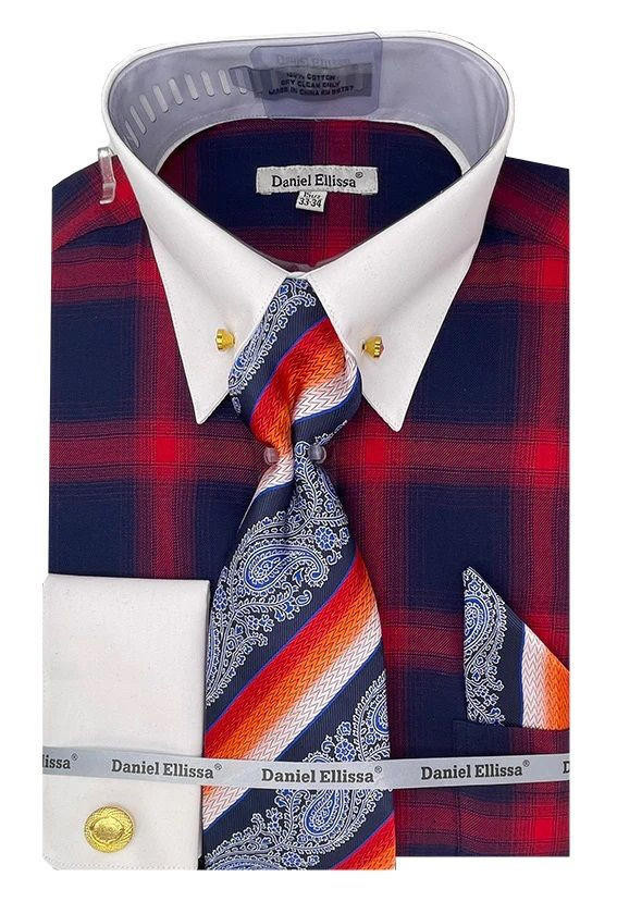 mens red plaid dress shirt Inspire Chic Men's Shirts Plaid Long Sleeve Button-Down 100% Cotton Dress Shirt M Red White, Size: Medium, Blue