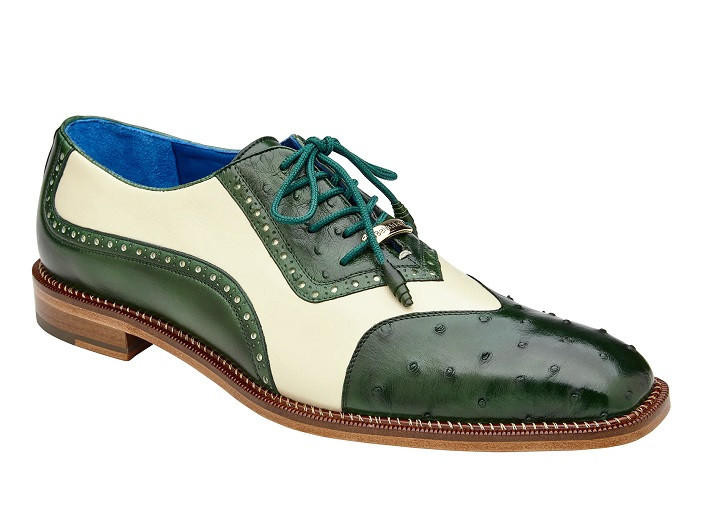 Belvedere Men's Hunter Green Ostrich Wingtip Shoes Sesto