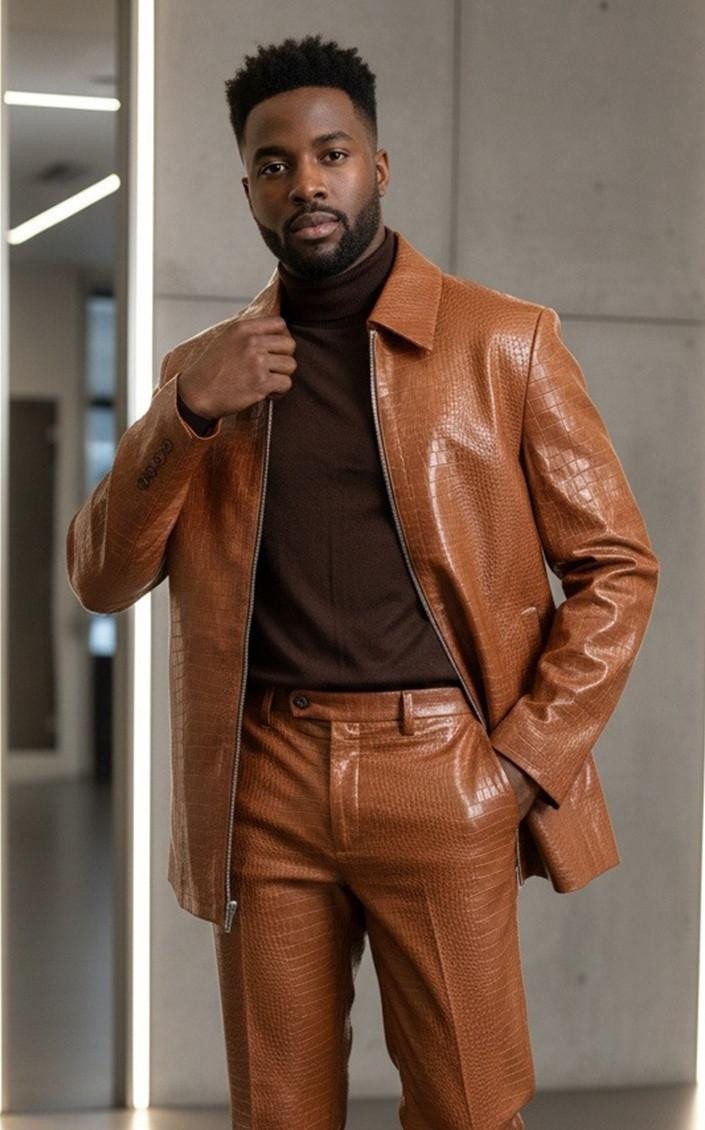 Pronti Leisure Suit Rust Crocodile Print Vegan Leather BP6793