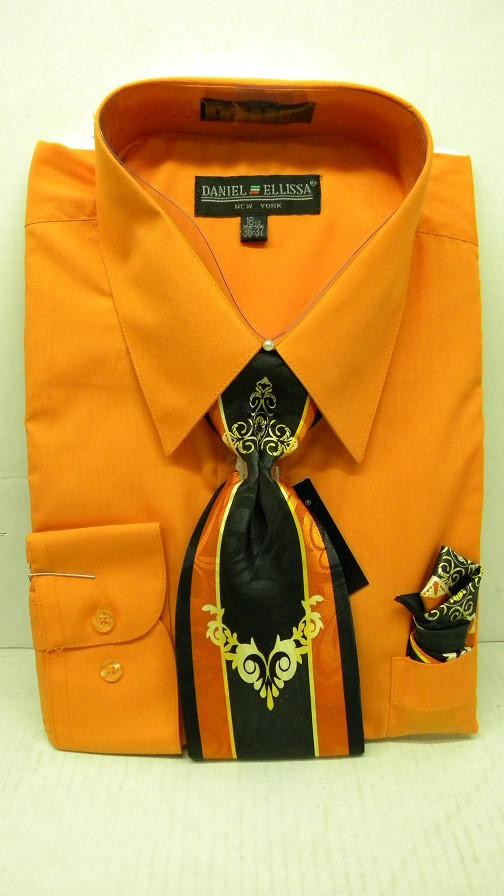 orange dress shirt and tie combo Daniel Ellissa Mens Orange Dress Shirt and Tie Gift Combination D1P2 17.5/36/37 Orange