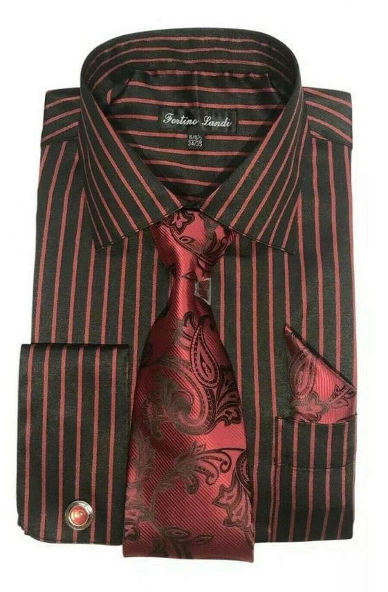 black and red striped dress shirt Steven Land Mens Red Black Stripe Dot Cotton Dress Shirt DA509 Size 16.5