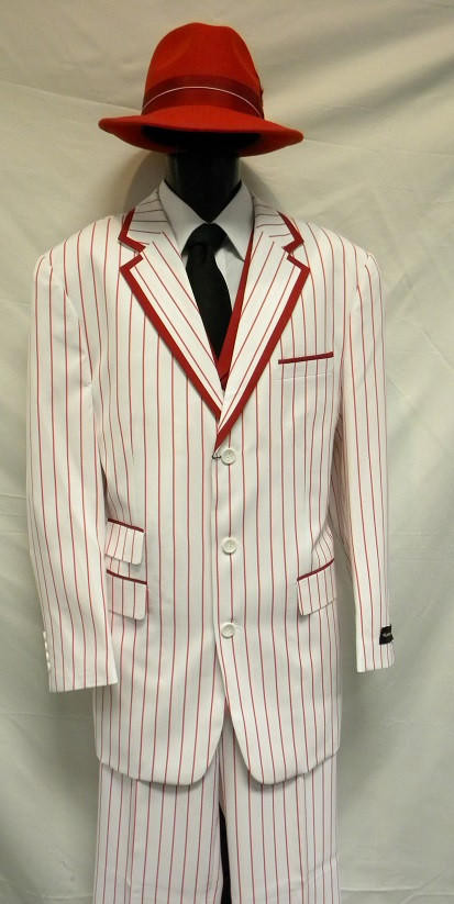 Zoot Suits Mens White with Red Stripe 3 Piece Milano Fortino 5908V