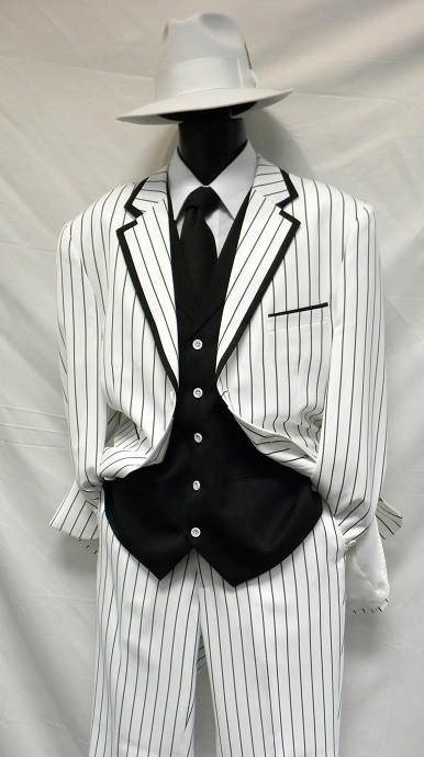 Zoot Suits Mens White with Black Stripe 3 Piece Milano Fortino 5908V