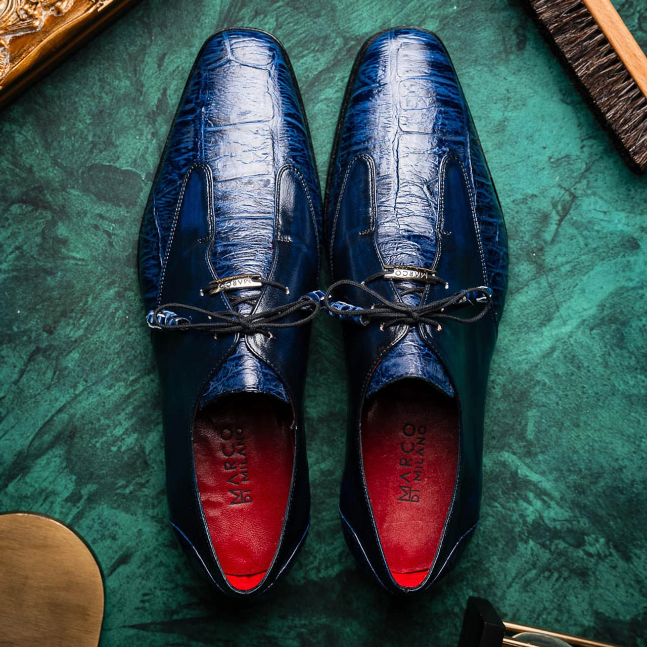 Di Bianco Gallo blue leather lace up derby shoes preview-lightbox-  main image 3
