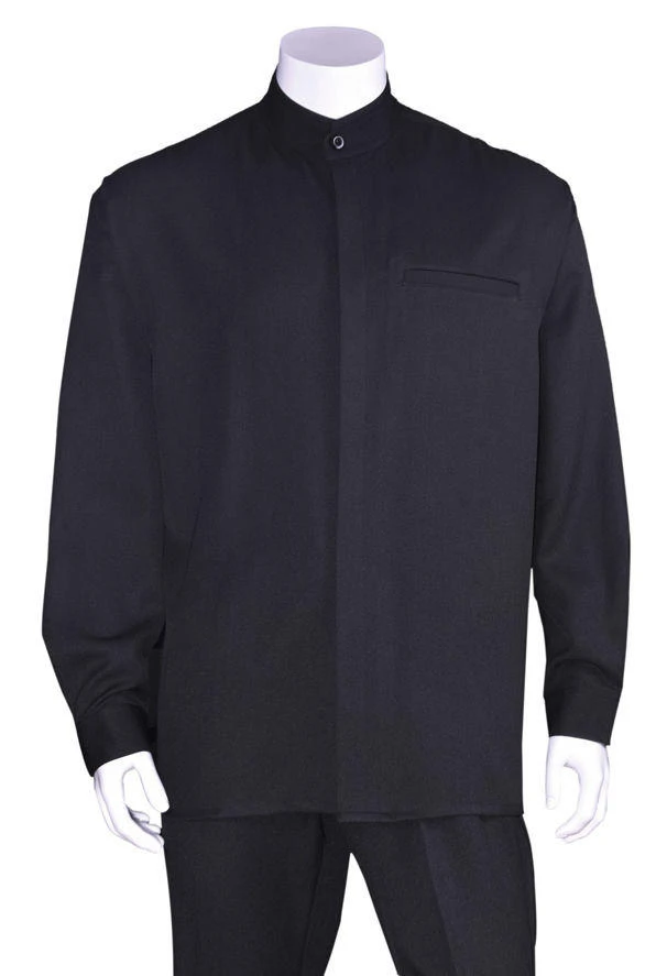 Men's Black Mandarin Collar Long Sleeve Walking Suit Milano 2826