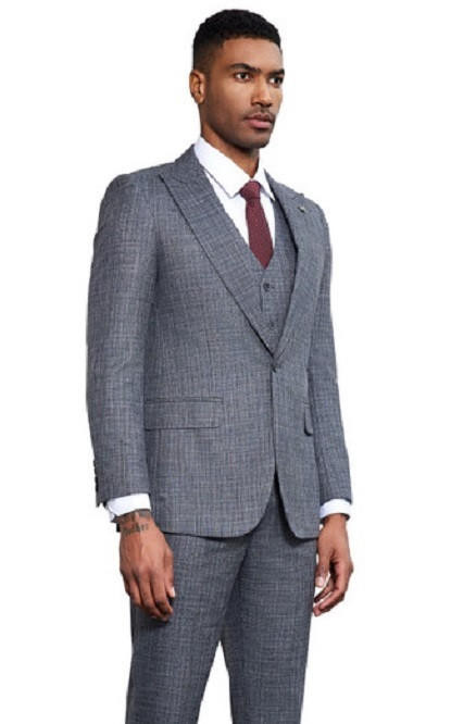 Stacy Adams Men's Wide Lapel Suit Dark Grey 3 Piece SM173H-33