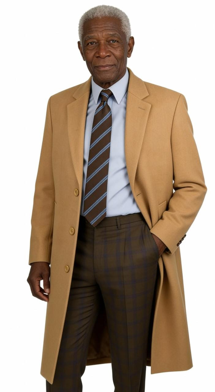 Vinci Men's Wool Topcoat Camel Full Length Long Coat CL48