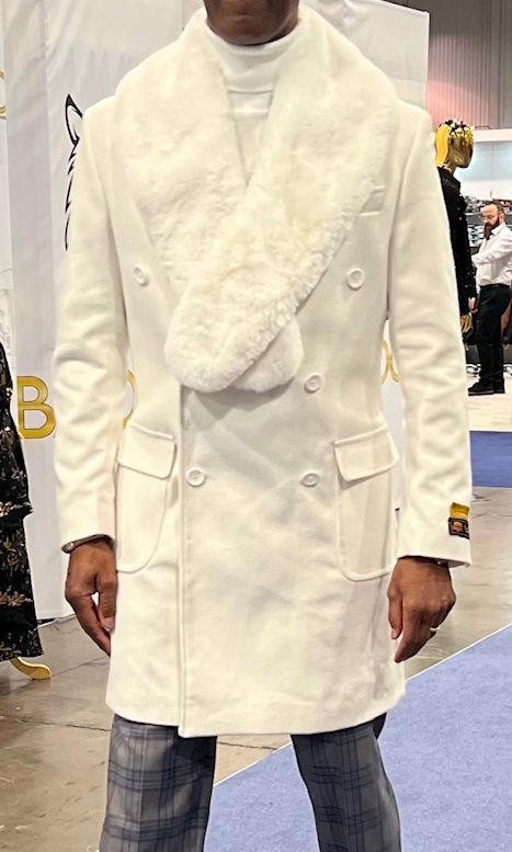 Mens Fur Collar Double Breasted Wool Car Coat White Manhattan