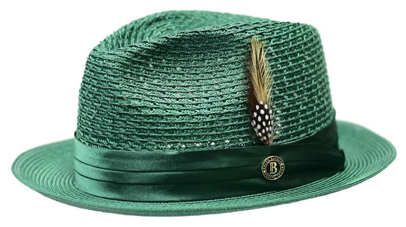 Bruno Capelo Straw Summer Dress Hat Emerald Green Fedora JU905