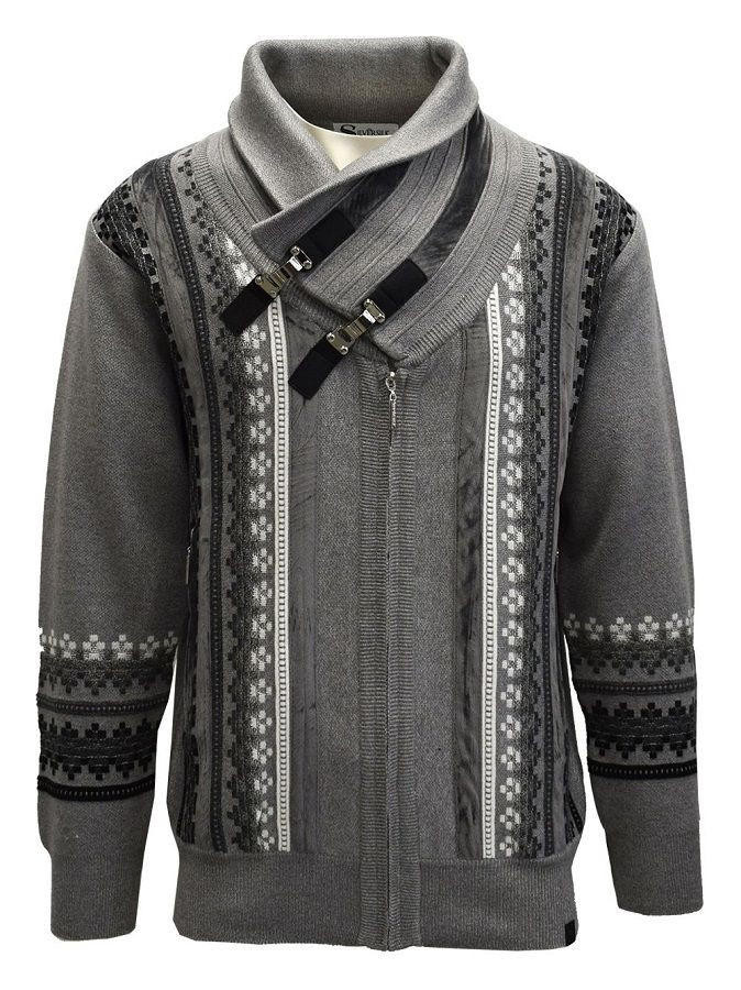 Silversilk Men's Gray Wrap Neck Fashion Sweater Pullover 4206