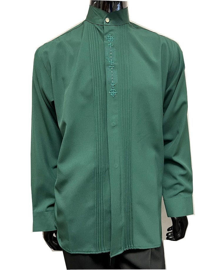 Pronti Mens Green Chinese Collar Party Shirt Long Sleeve