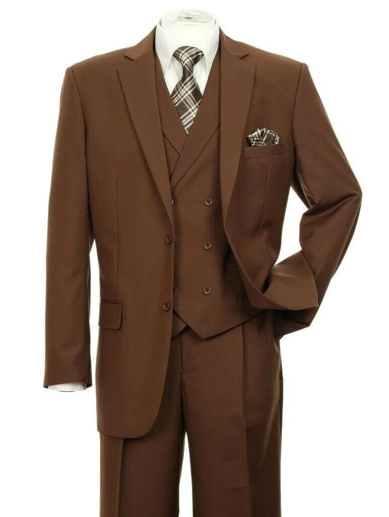 Men's Brown Suit 3 Piece Double Breasted Vest Milano 5702V9