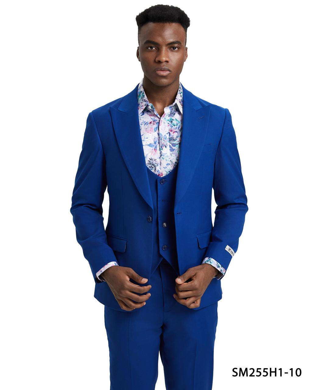 Stacy Adams Suit Low Cut Vest Indigo Blue Big Lapels 3 Piece SM255H-10