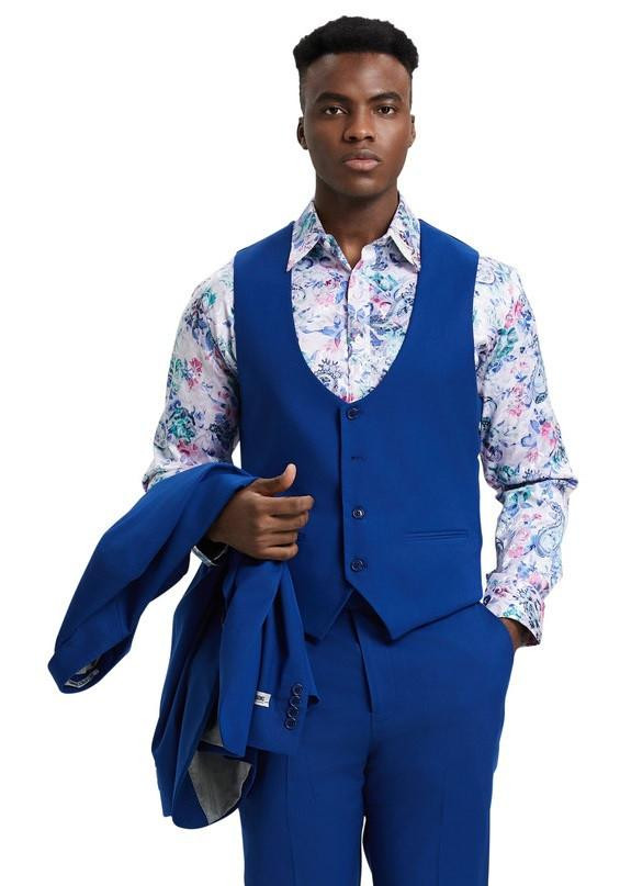 Stacy Adams Suit Low Cut Vest Indigo Blue Big Lapels 3 Piece SM255H-10
