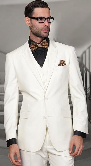 Men's Off White Wool Modern Fit 3-Piece Suit Sale