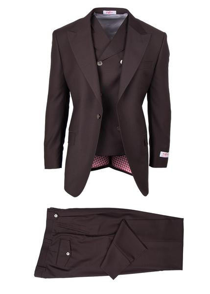 Tiglio Rosso Suit Mens Brown Italian Wool Wide Leg Pants OS