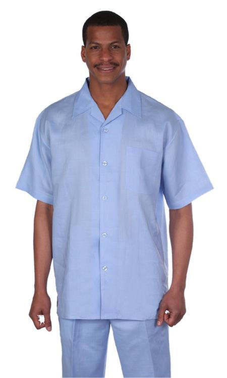 Trust Mens Light Blue Linen Short Set Knee Length L622 Size M/32 Final Sale